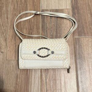 Brighton White Leather Woven Crossbody Bag Wallet Combo Adjustable Strap